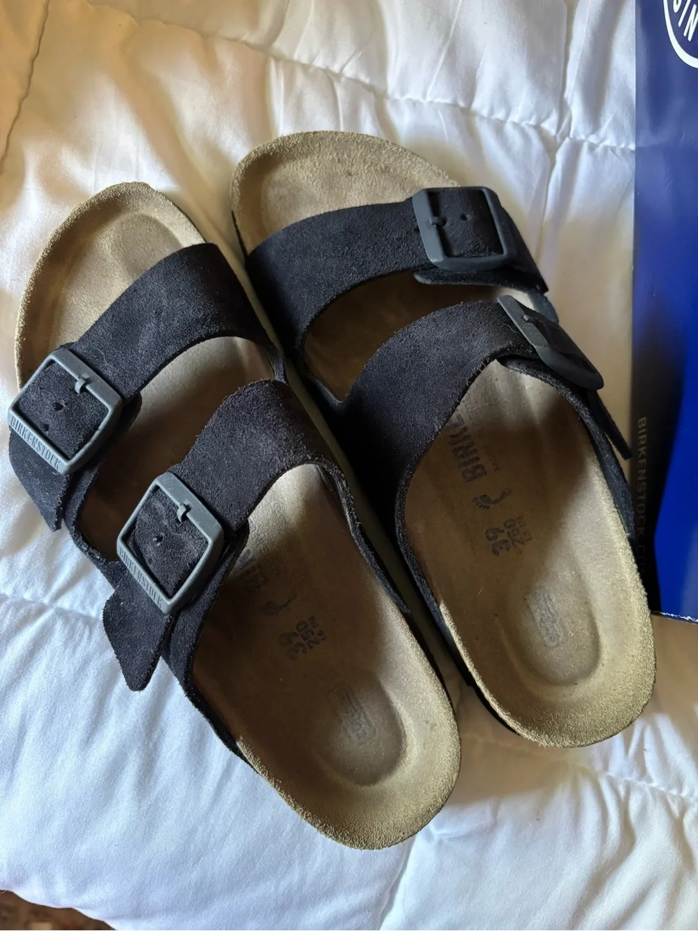 Birkenstock Arizona Suede Two-Strap Sandals in Midnight Blue